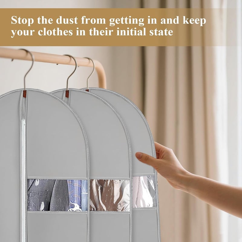 JOLYEAK 62-Inch Garment Bags Covers,Hanging Clothes Bag, Suit Cover Bags with Clear Window for Hanging Closet Clothes Storage and Travel (Gray) - Image 5